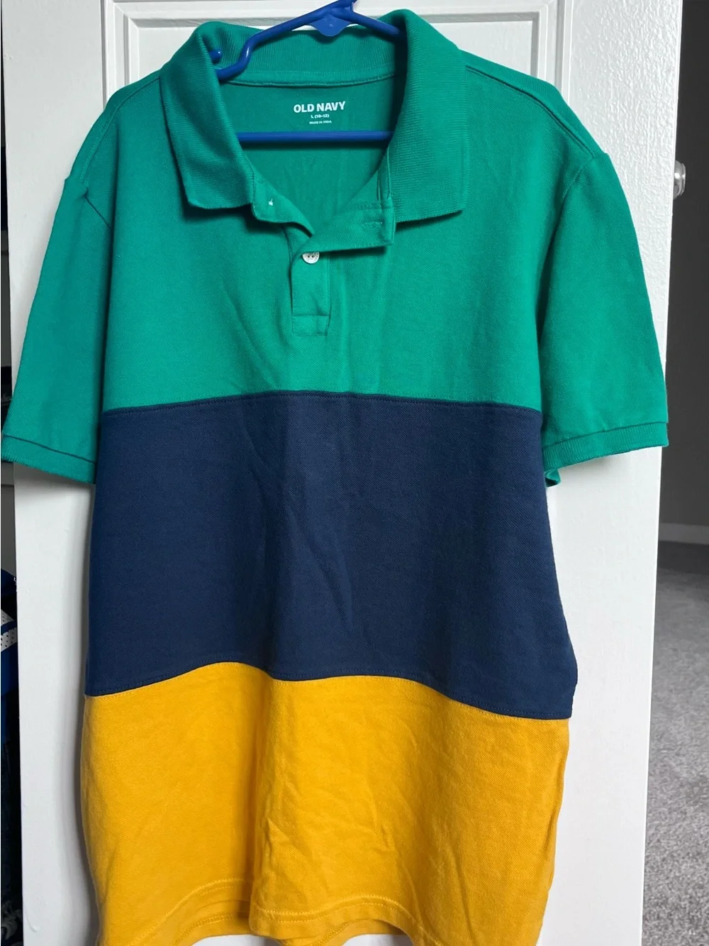 Old Navy Teal Navy Yellow Colorblock Polo